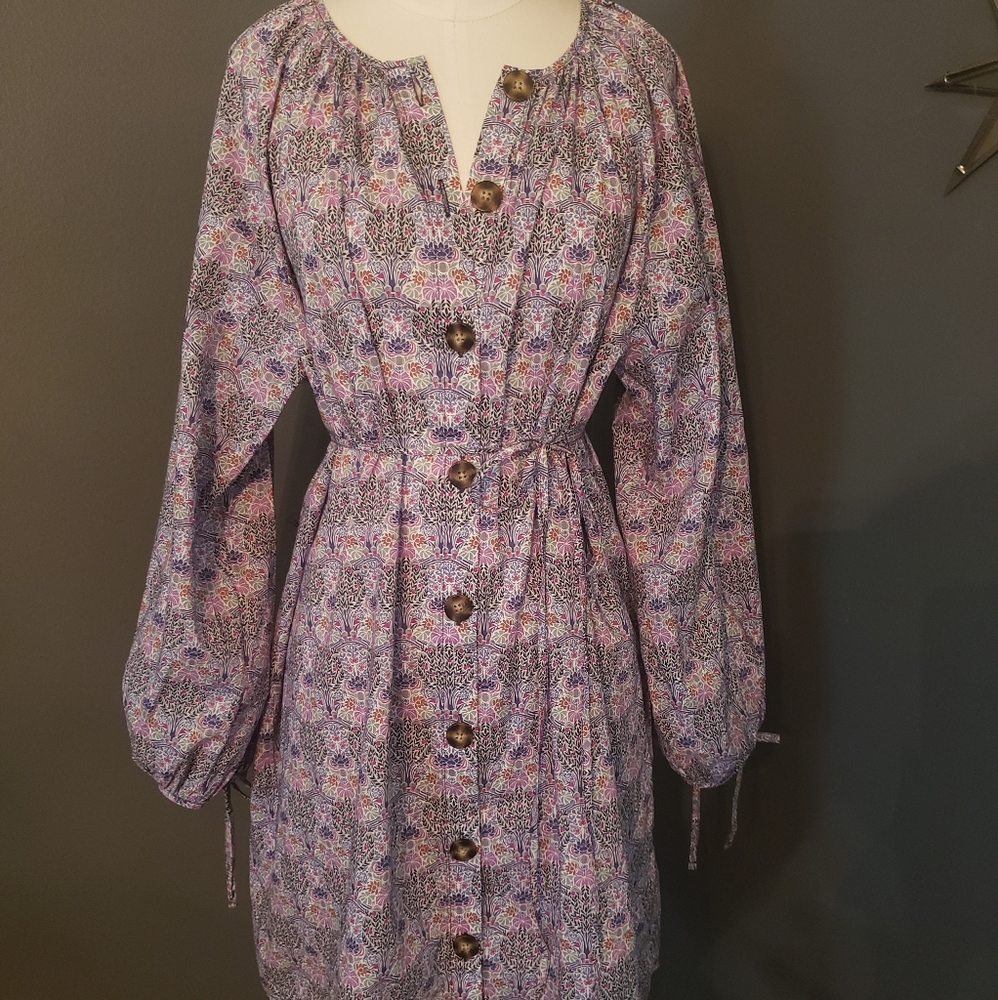 Tie-sleeve button-front organic cotton dress in Liberty® L BG129 NWT SOLD OUT - Picture 7 of 12